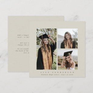 Faire-part Cadres Carrés beiges minimaux Triple Photo Graduat