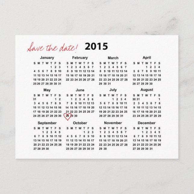 Faire-part Calendrier 2015 Enregistrer la date Carte postale (Devant)