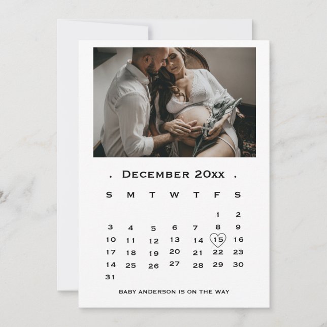 Faire-part Calendrier de script moderne Annonce de grossesse (Devant)