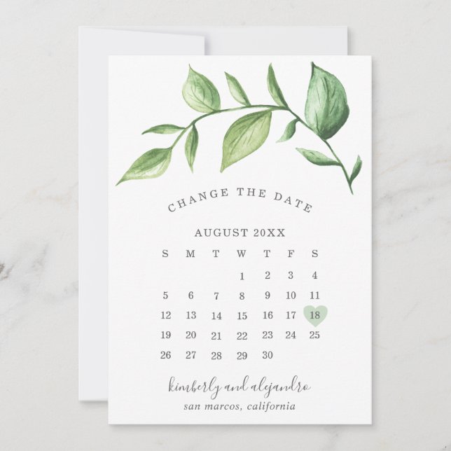 Faire-part Calendrier rustique Elégant de la verdure Modifier (Devant)