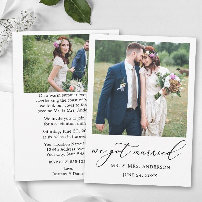 Faire-part Calligraphie 2 Photo Mariage Après-Fête (Customize to change your personalized text size or text style.)