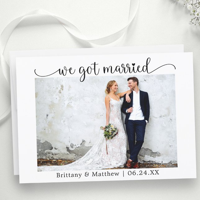 Faire-part Calligraphie cardiaque Nous Avons Marié Mariage ph (Customize to change your personalized text size, text style or to add text to back of card.)