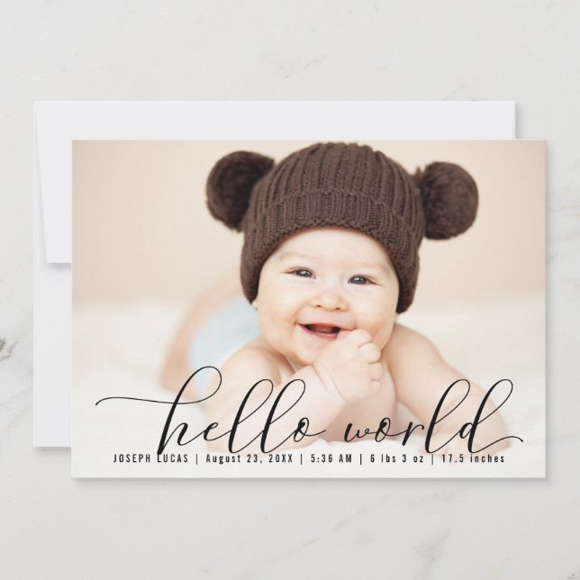 Faire-part Calligraphie Collage Photo Hello World Naissance (Devant)