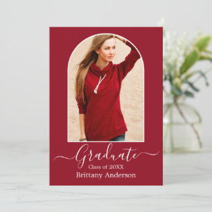 Faire-part Calligraphie d'arc moderne Photo Graduation rouge