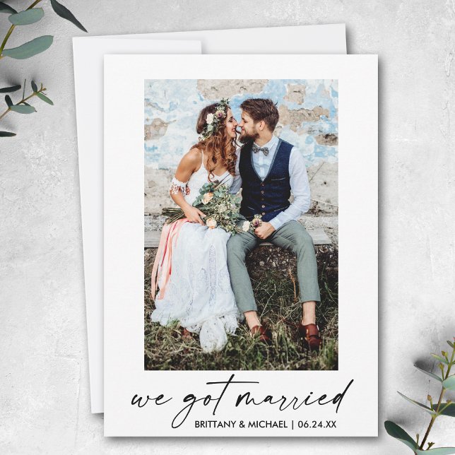 Faire-part Calligraphie Encre Script Nous Avons Marié Photo (Customize to add text or more photos to back of card.)