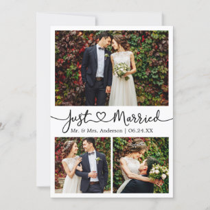 Faire-part Calligraphie moderne Coeur 3 Photos Mariage