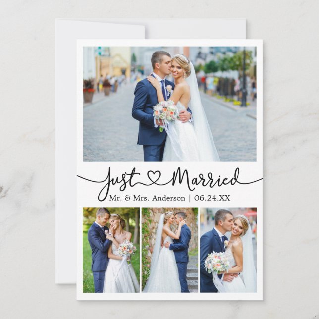 Faire-part Calligraphie moderne Coeur 5 Mariage photo (Devant)