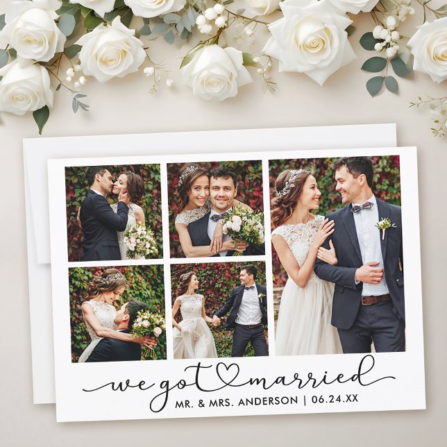 Faire-part Calligraphie moderne Coeur Script 5 Photos Mariage (Customize to add text to back of card.)