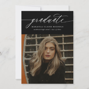 Faire-part Calligraphie moderne Deux photos noir Graduation