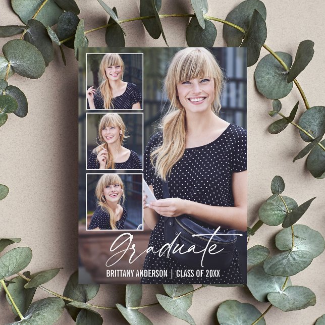 Faire-part Calligraphie moderne Encre 4 Diplôme photo (Customize to add text or more photos to back of card.)