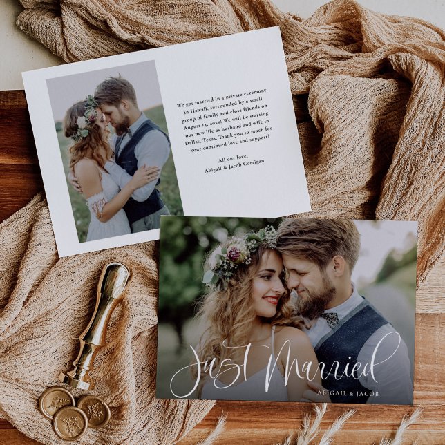 Faire-part Calligraphie moderne Juste Marié Photo Mariage (Créateur téléchargé)