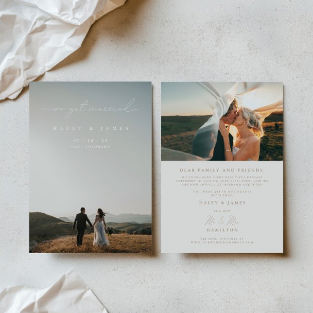 Faire-part Calligraphie Moderne Nous nous sommes mariés 2 Pho (Modern Calligraphy We Got Married 2 Photo Wedding Announcement)
