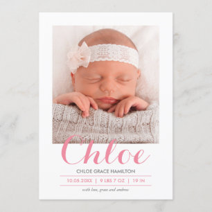 Faire-part Calligraphie Moderne Rose   Annonce de Naissance