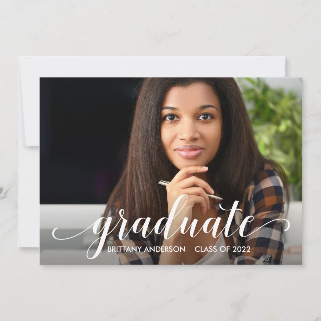 Faire-part Calligraphie moderne Script Graduation Photo (Devant)