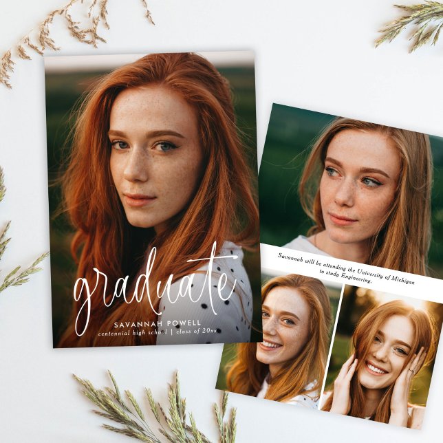 Faire-part Calligraphie moderne Simple 4 Photo Graduation (Créateur téléchargé)