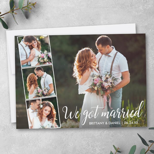 Faire-part Calligraphie Nous Nous Marions 4 Photo (Customize to add text or more photos to back of card.)