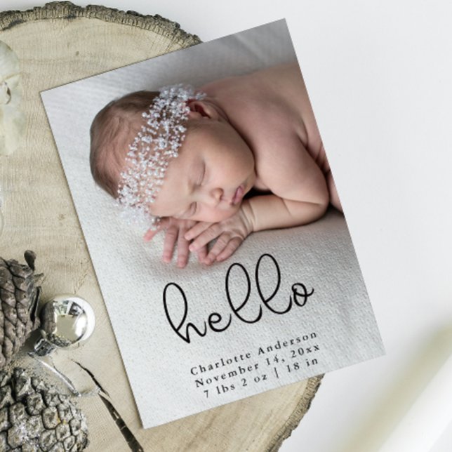 Faire-part Calligraphie photo moderne Nouveau-né Naissance (Baby Photo Modern Elegant Calligraphy Birth Announcement Front view)