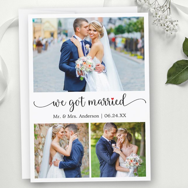 Faire-part Calligraphie Red Heart 3 Photos Nous Avons Été Mar (Customize to change your personalized text size, text style or to add text to back of card.)