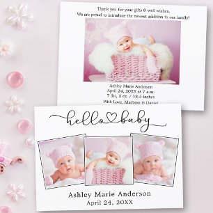 Faire-part Calligraphie Script Coeur 4 Photos Bonjour bébé