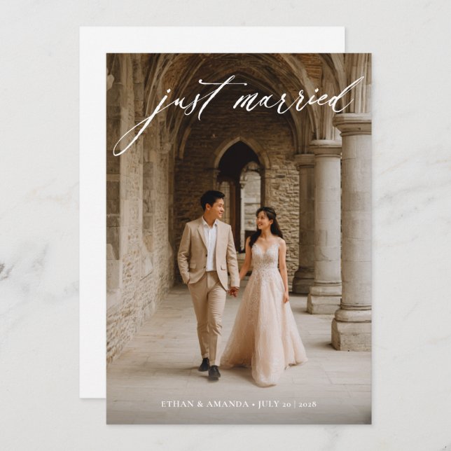 Faire-part Calligraphie vintage Juste Marié Photo Elopement (Devant / Derrière)