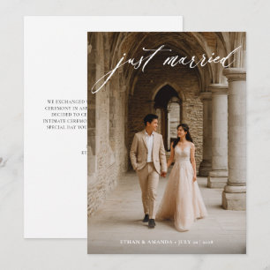 Faire-part Calligraphie vintage Juste Marié Photo Elopement