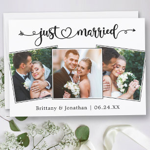 Faire-part Calligraphy Heart Just Married 3 Photos Mariage