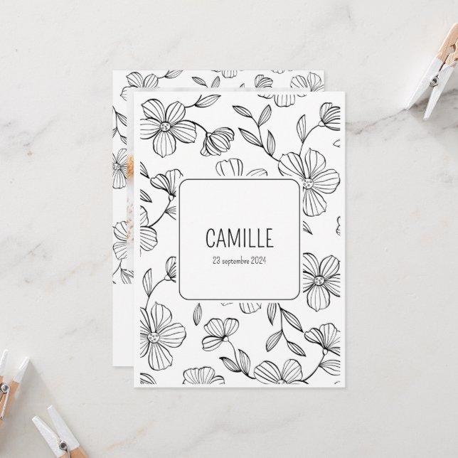 Faire-Part "Camille" (Devant/Arrière en situation)