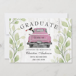 Faire-part Camion rose vintage Verdure rustique 2025 Graduati