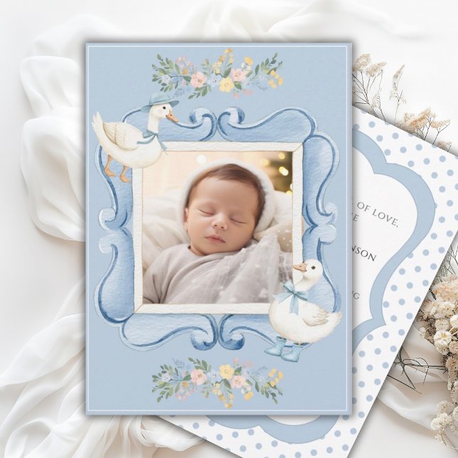Faire-part Canards bleus Floral Vintage Bébé (Créateur téléchargé)