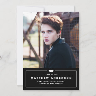 Faire-part Cap de remise de diplôme classique noir Photo Remi