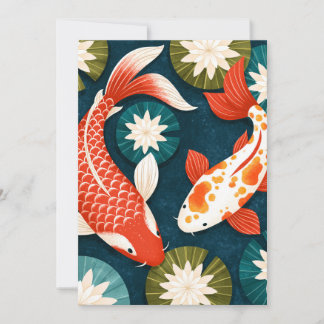 Faire-part Carpes Koi Japonaises Jardin Zen Fleurs de Lotus