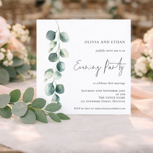 Faire-Part Carré de Mariage Soirée Eucalyptus (Créateur téléchargé)