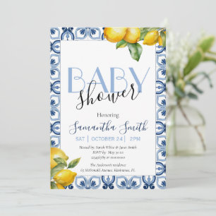 Faire-part Carrelage bleu Citron Baby shower italien Invitati