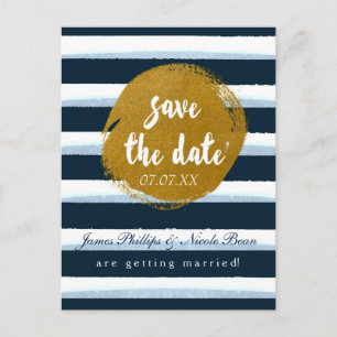 Faire-part Carte postale à conserver pour la date bleue rayée