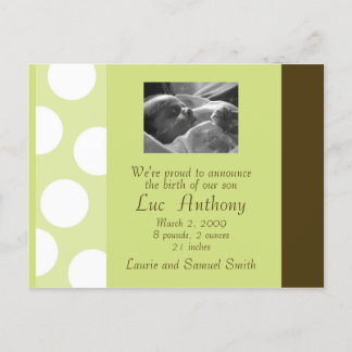 Faire-part Carte postale à points verts marron blanc (personn