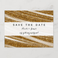 Carte postale à save the date blanche pailletée or