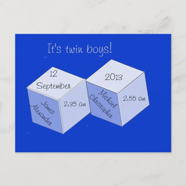 Faire-part Carte postale - Annonce de naissance de jumeaux ga (Devant)