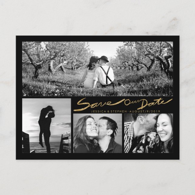 Faire-part Carte postale avec écriture manuscrite et paillett (Devant)