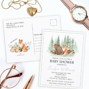 Faire-part Carte postale baby shower pour les animaux foresti