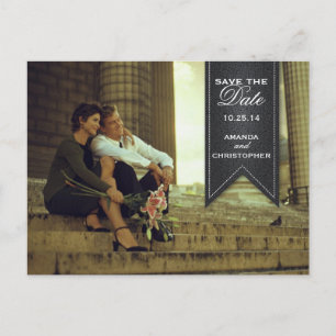 Faire-part Carte postale bannière noir et blanc pour annoncer