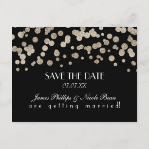 Faire-part Carte postale 'Black & Gold Glitter Dots Save The