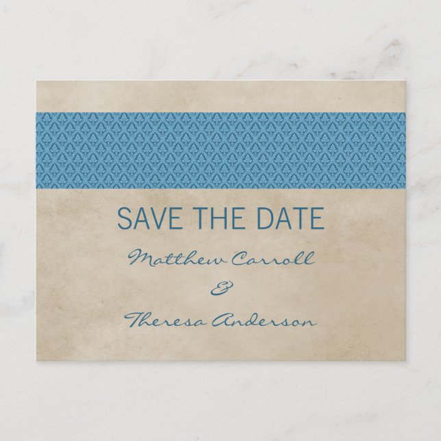 Faire-part Carte postale "Blue Rustic Damask" pour annoncer v (Devant)