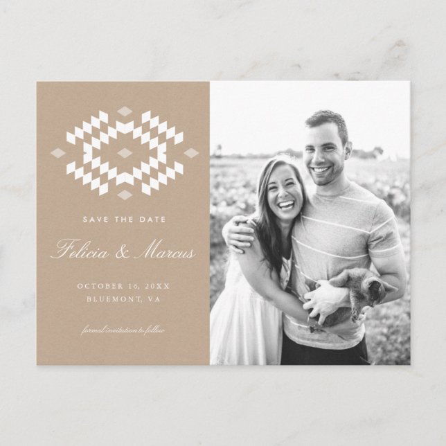 Faire-part Carte postale Boho pour annoncer la date, Kraft (Devant)