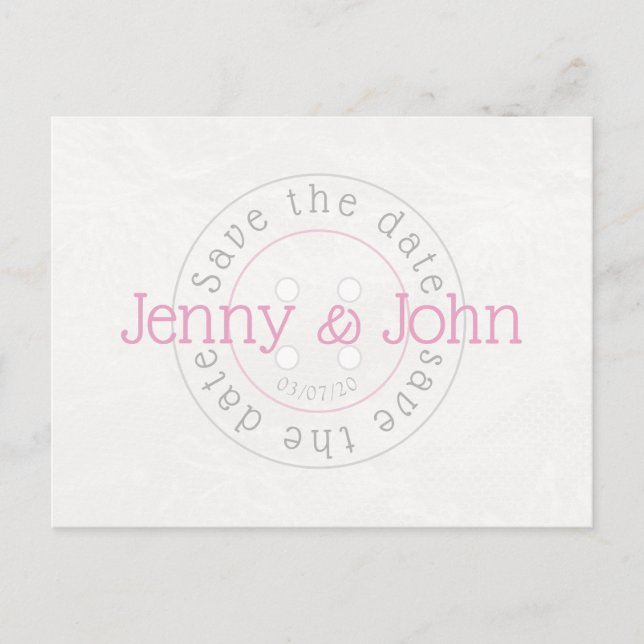 Faire-part Carte postale bouton de couture rose et blanc pour (Devant)