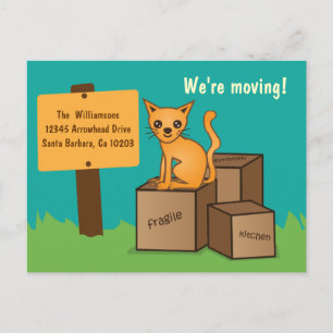 Faire-part Carte postale - Chat avec des boîtes - Nous déména