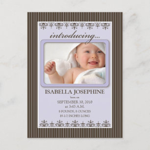 Faire-part Carte postale Classy Pinstripe Lilac Baby Faire-pa
