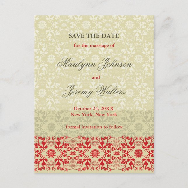 Faire-part Carte postale Damask Swirls Lace Spice Save The Da (Devant)