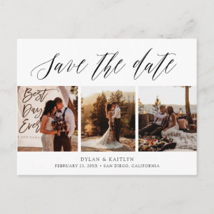 Faire-part Carte postale d'annonce de date avec trois photos 