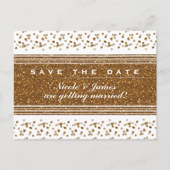 Faire-part Carte postale d'annonce de date de mariage en or b (Devant)