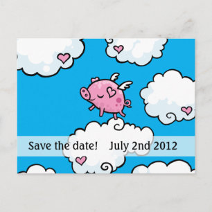Faire-part carte postale d'annonce de date de porc qui volent